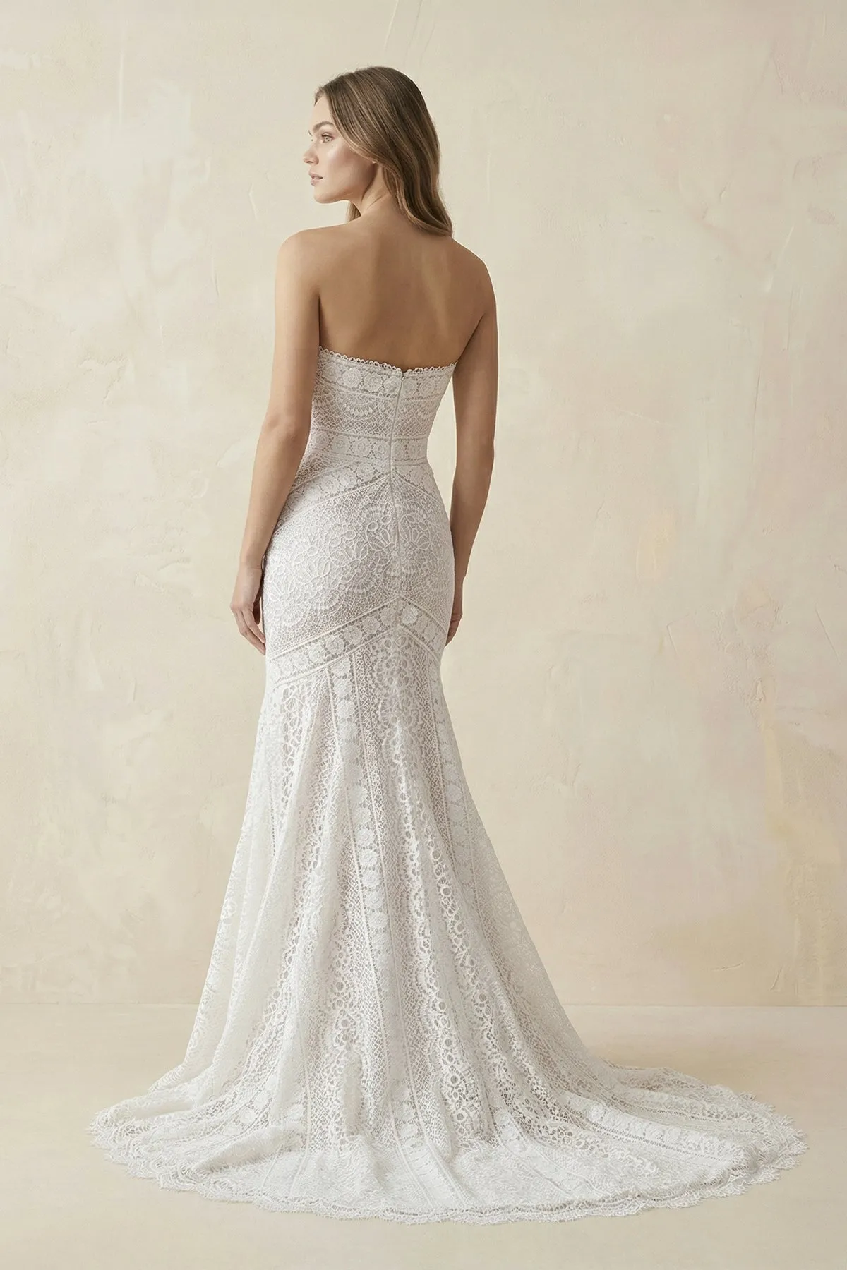 Lace Strapless Mermaid Boho Wedding Dress in Ivory sold by KissProm product image thumbnail 2