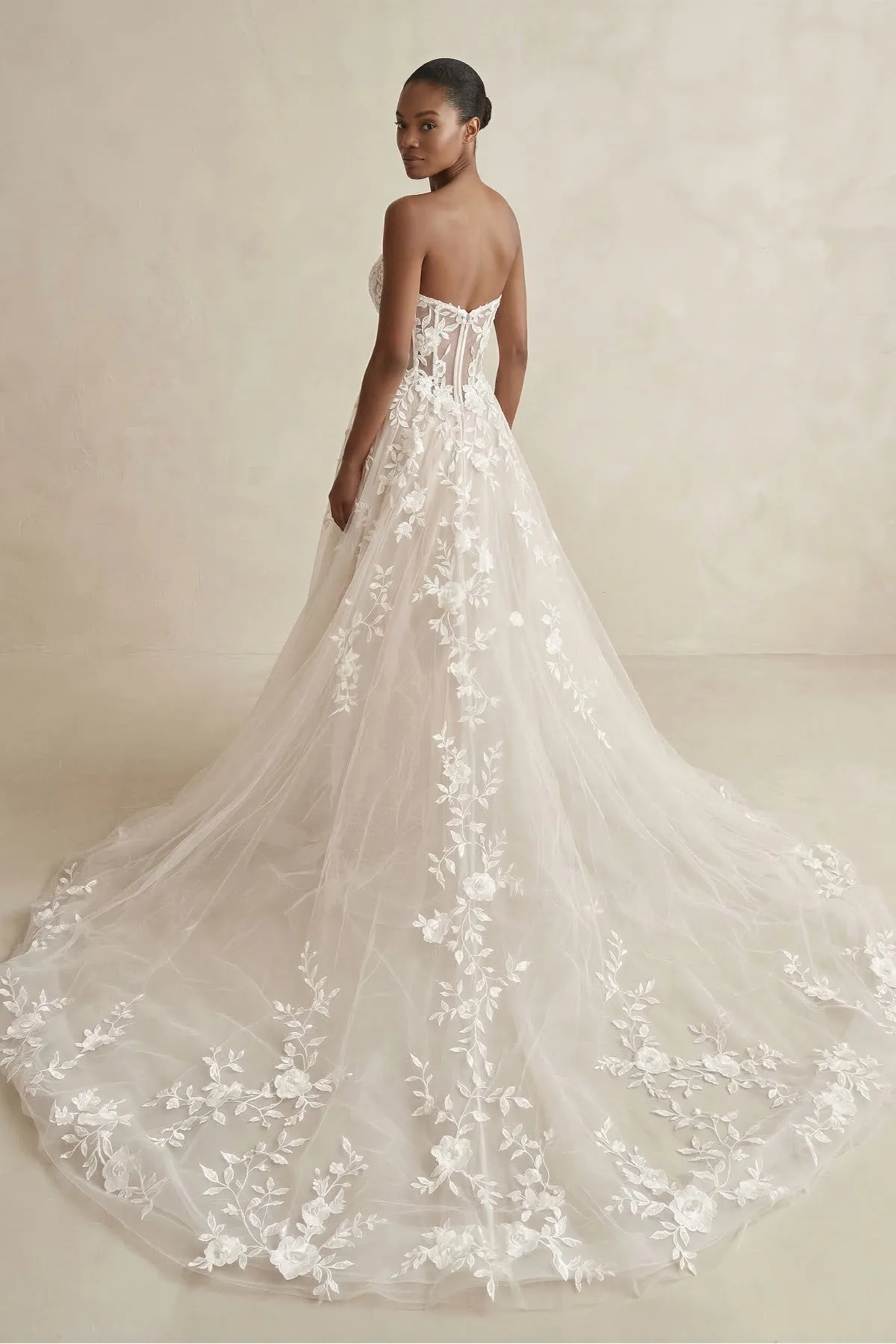 Sweetheart Appliqued Tulle Corset Wedding Dress in Ivory sold by KissProm product image thumbnail 2