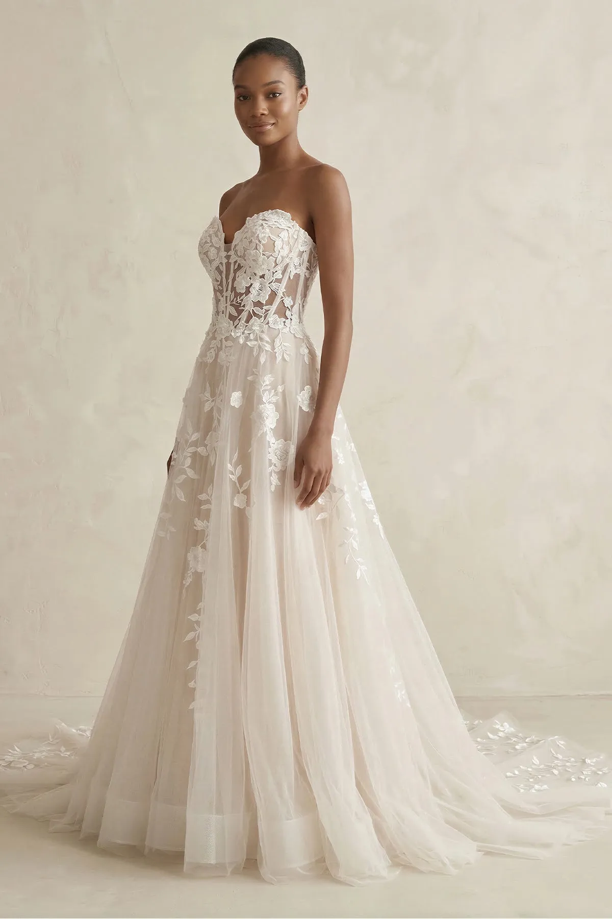 Sweetheart Appliqued Tulle Corset Wedding Dress in Ivory sold by KissProm product image thumbnail 3