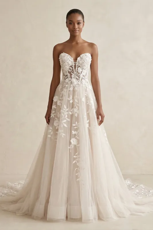 Sweetheart Appliqued Tulle Corset Wedding Dress in Ivory made by KissProm
