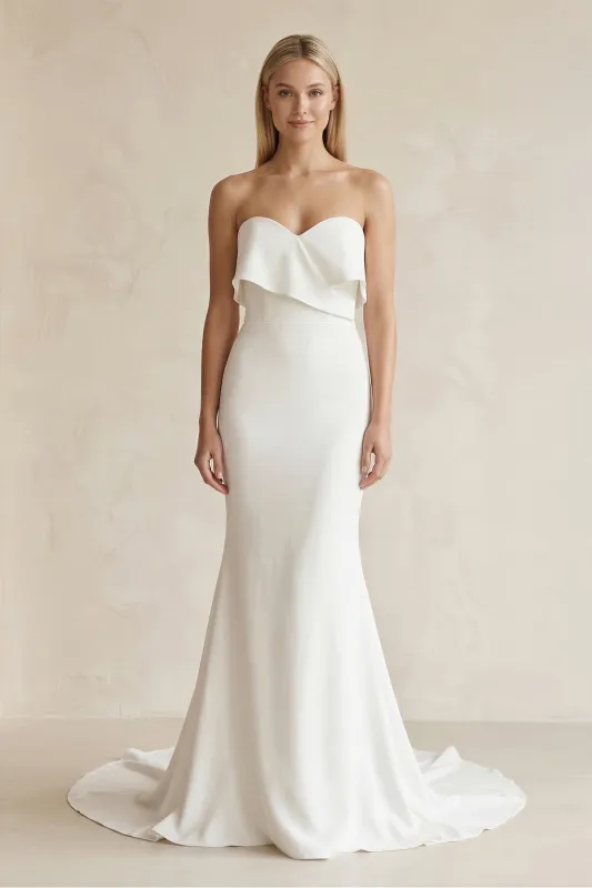 Sweetheart Mermaid Satin Ruffled Wedding Dress in White made by KissProm