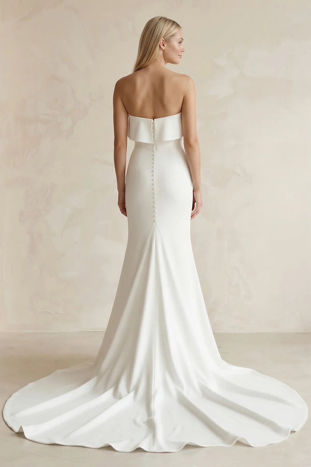 Sweetheart Mermaid Satin Ruffled Wedding Dress in White sold by KissProm product image thumbnail 2