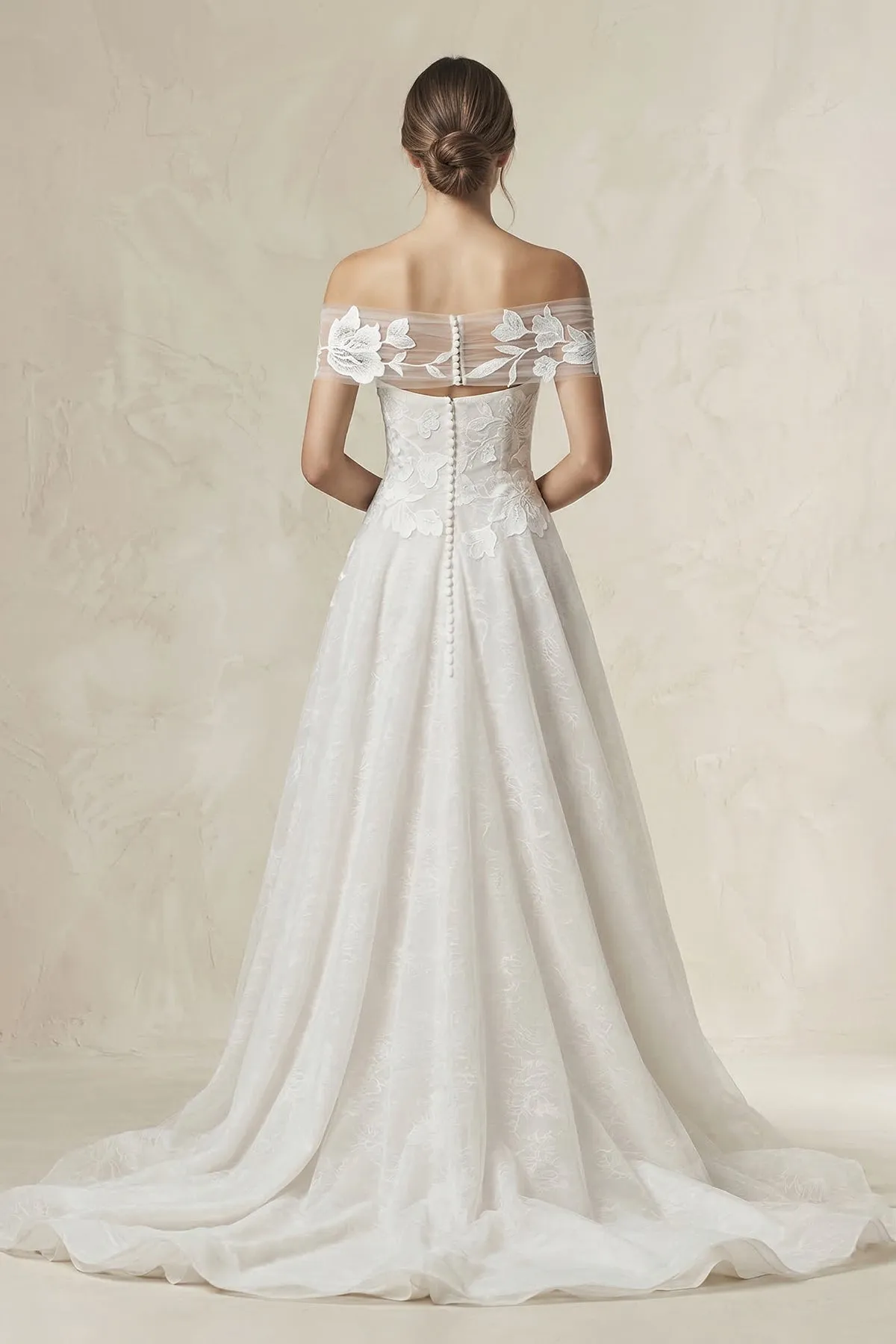 Off-the-Shoulder Appliqued A-Line Wedding Dress in White sold by KissProm product image thumbnail 2