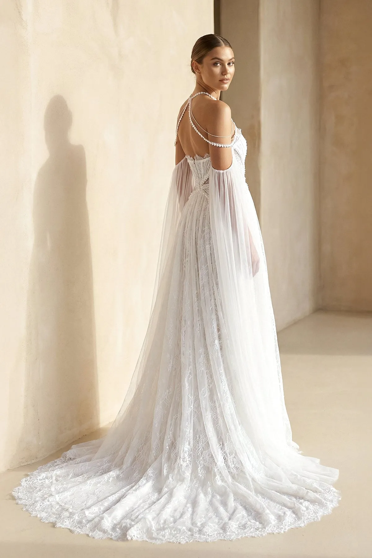 Lace Tulle A-Line Off-the-Shoulder Wedding Dress in Ivory sold by KissProm product image thumbnail 2