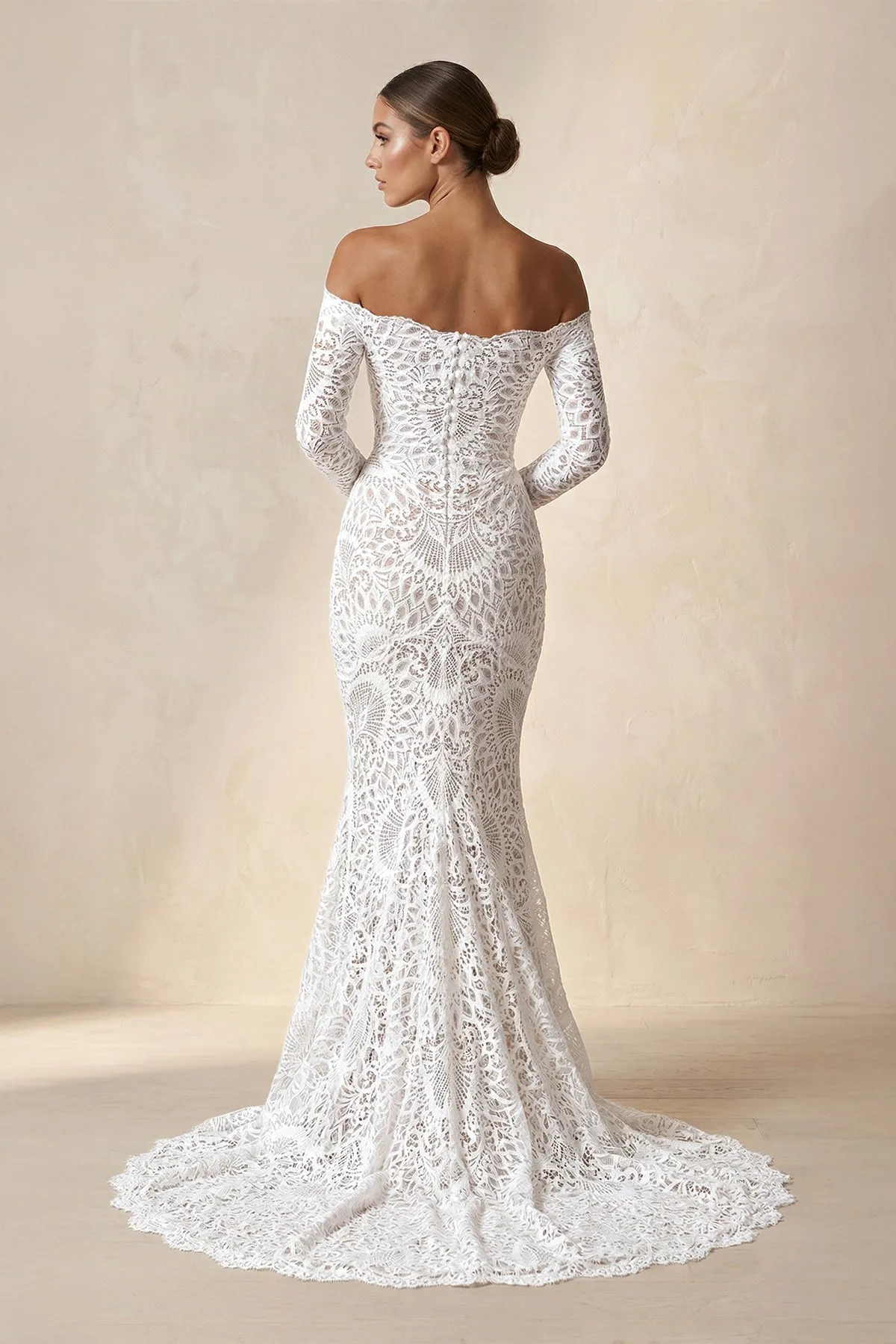 Off-the-Shoulder Lace Mermaid Wedding Dress in Ivory sold by KissProm product image thumbnail 2