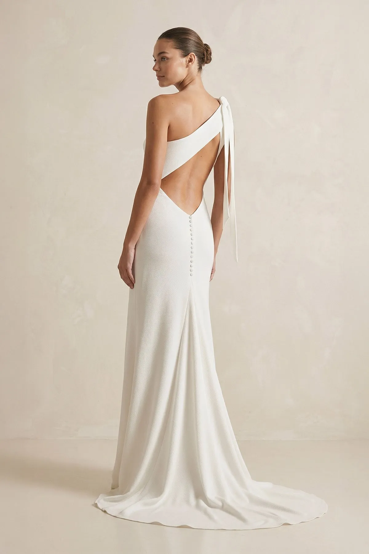 One-Shoulder Satin Mermaid Ruched Wedding Dress With Slit in Ivory sold by KissProm product image thumbnail 2