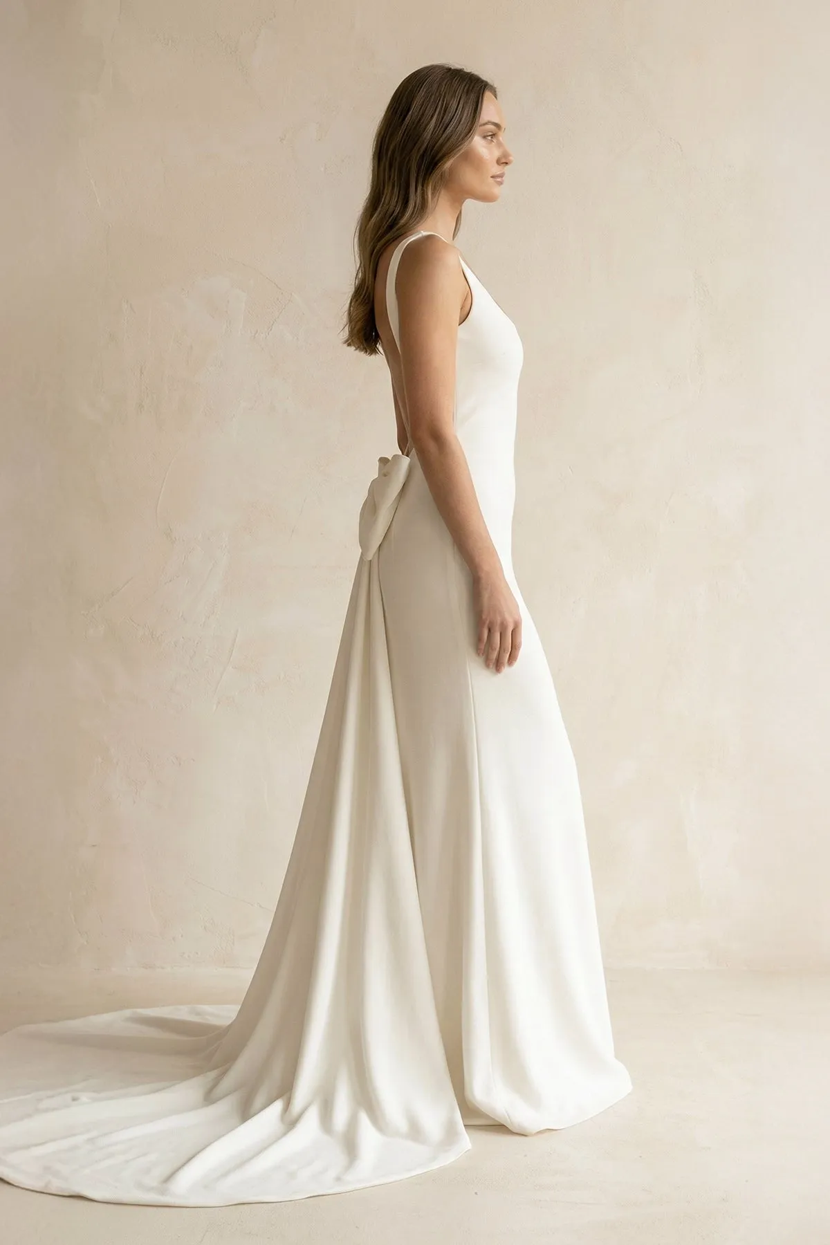 Scoop Neck Mermaid Satin Sheath Wedding Dress in Ivory sold by KissProm product image thumbnail 3