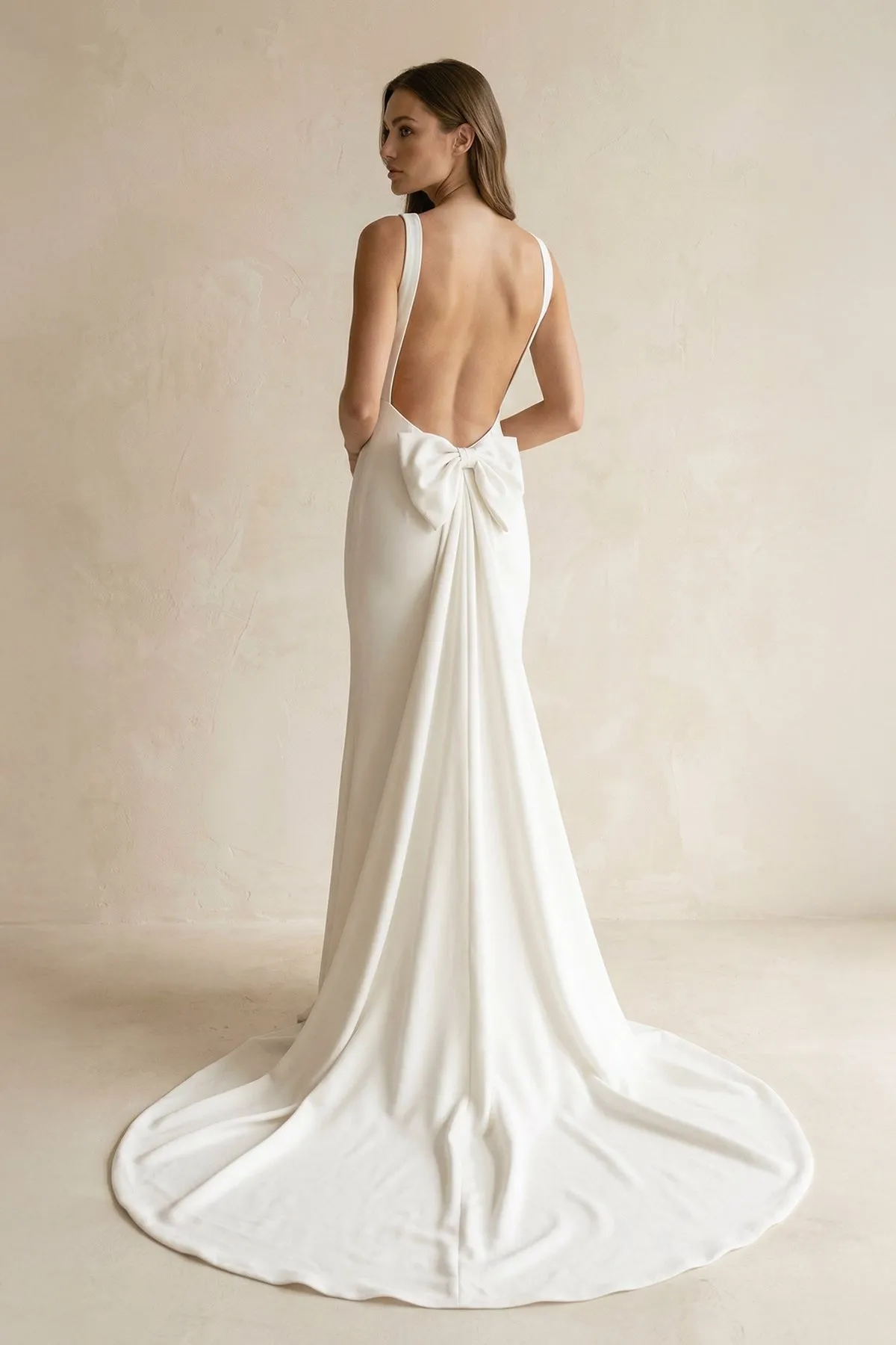 Scoop Neck Mermaid Satin Sheath Wedding Dress in Ivory sold by KissProm product image thumbnail 2