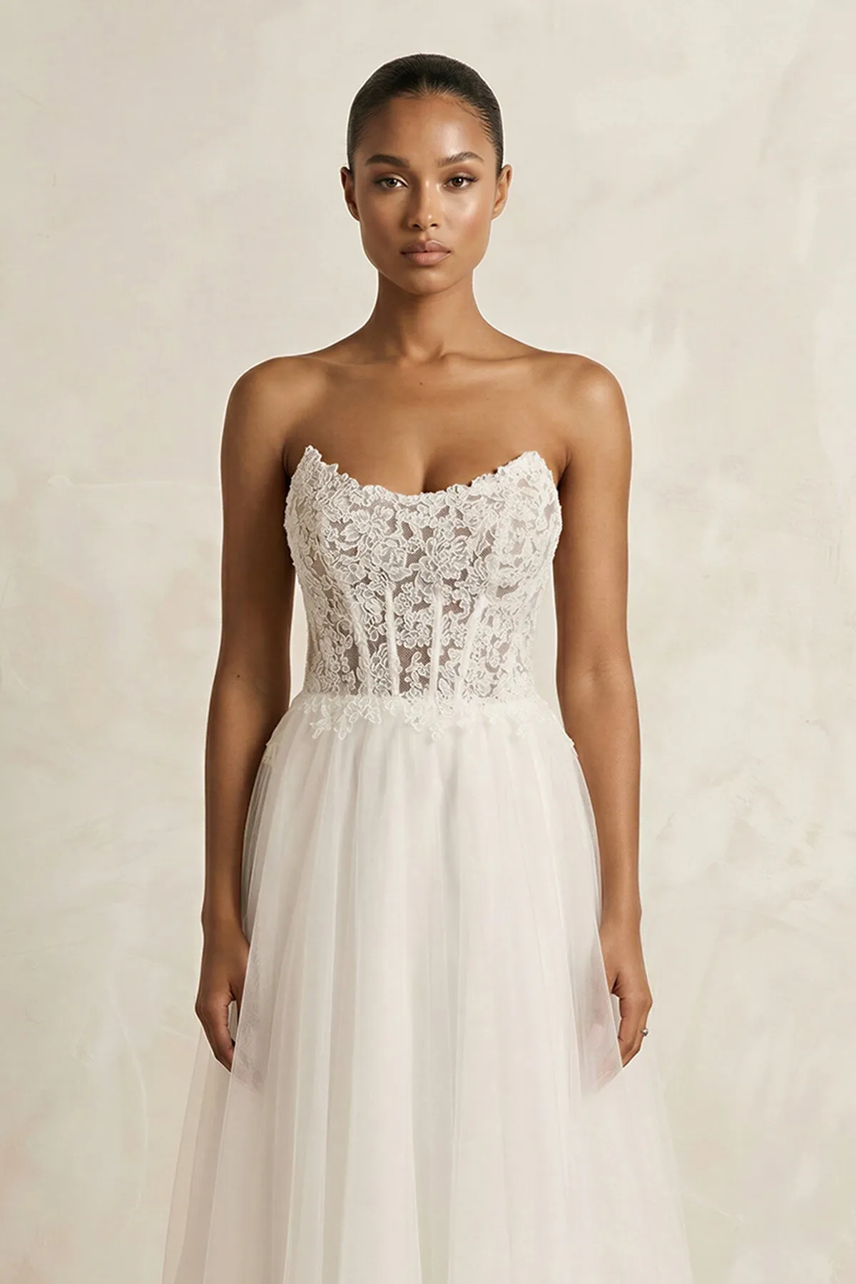 Tulle A-Line Strapless Corset Wedding Dress in Ivory sold by KissProm product image thumbnail 3