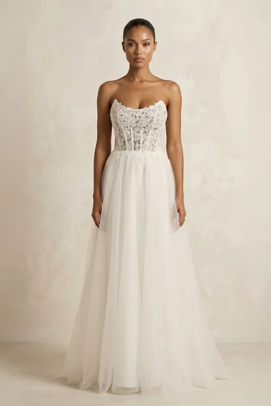 Tulle A-Line Strapless Corset Wedding Dress in Ivory made by KissProm