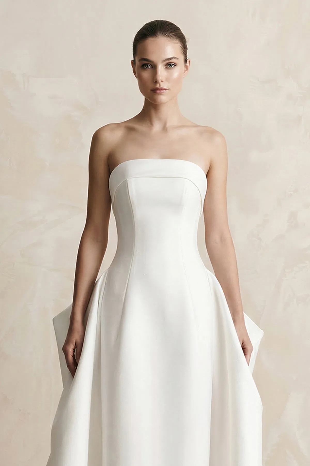 Strapless Satin A-Line Wedding Dress in White sold by KissProm product image thumbnail 3