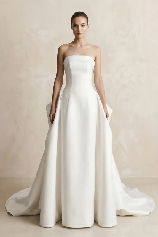 Strapless Satin A-Line Wedding Dress in White made by KissProm