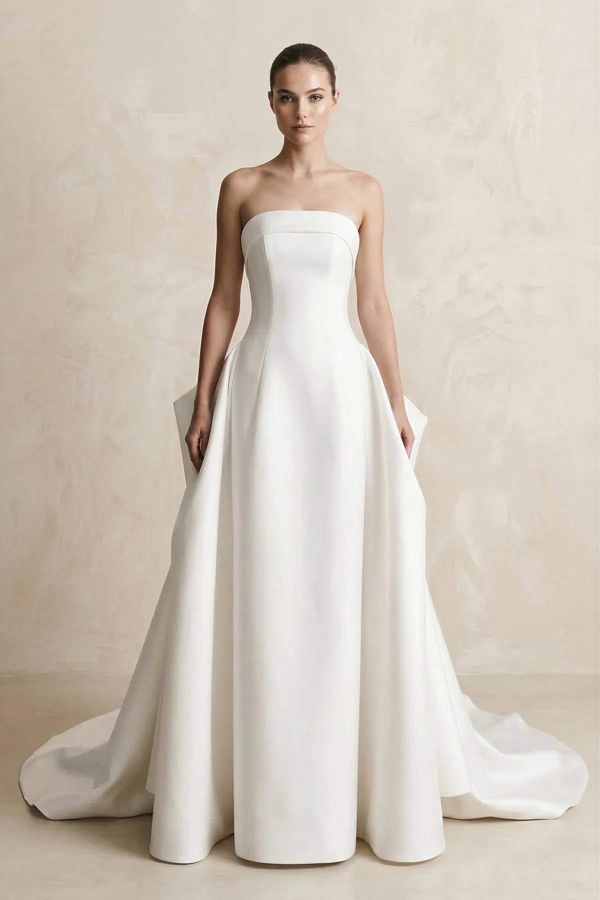 Strapless Satin A-Line Wedding Dress in White sold by KissProm