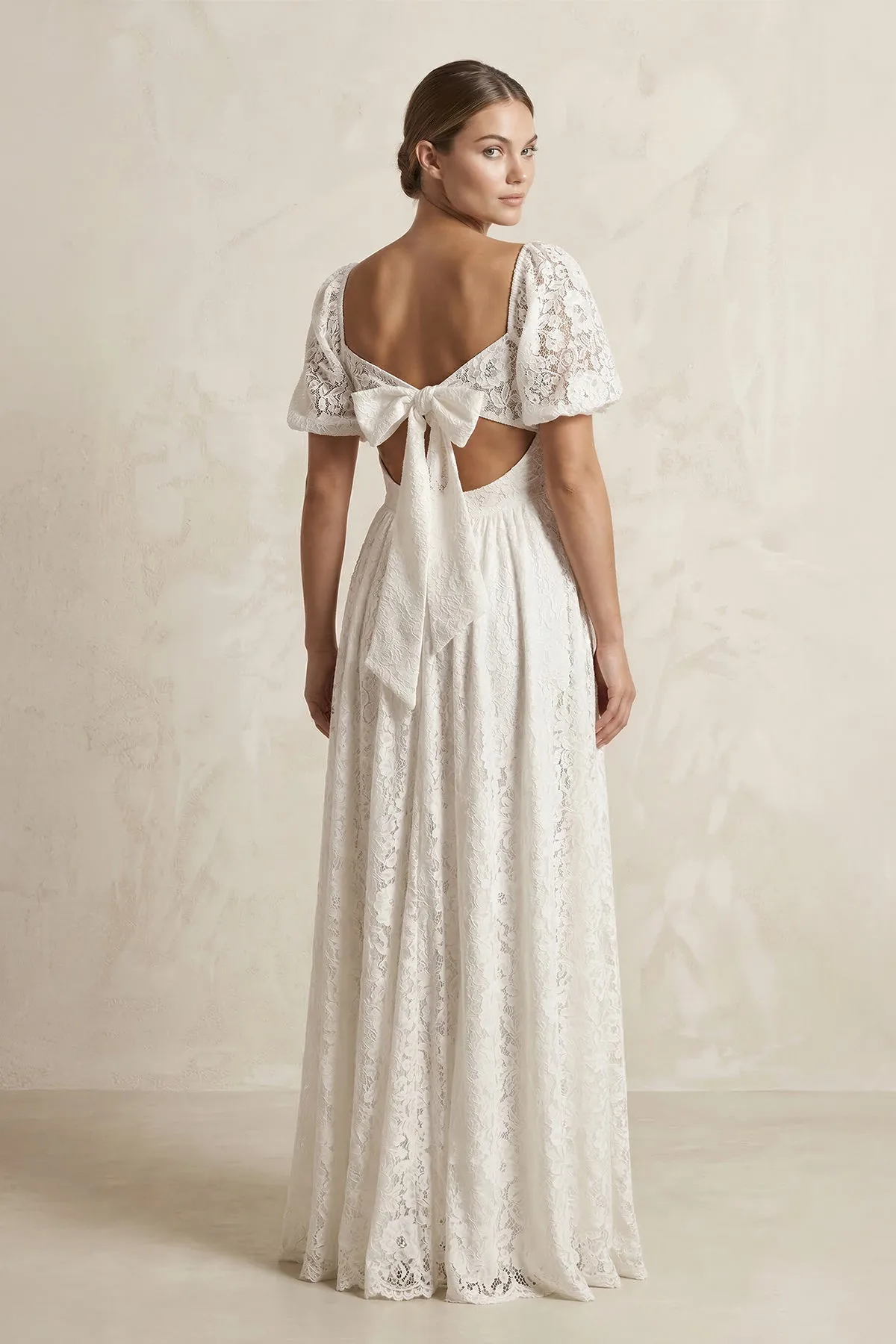 Sweetheart Lace A-Line Short Sleeve Wedding Dress in Ivory sold by KissProm product image thumbnail 2