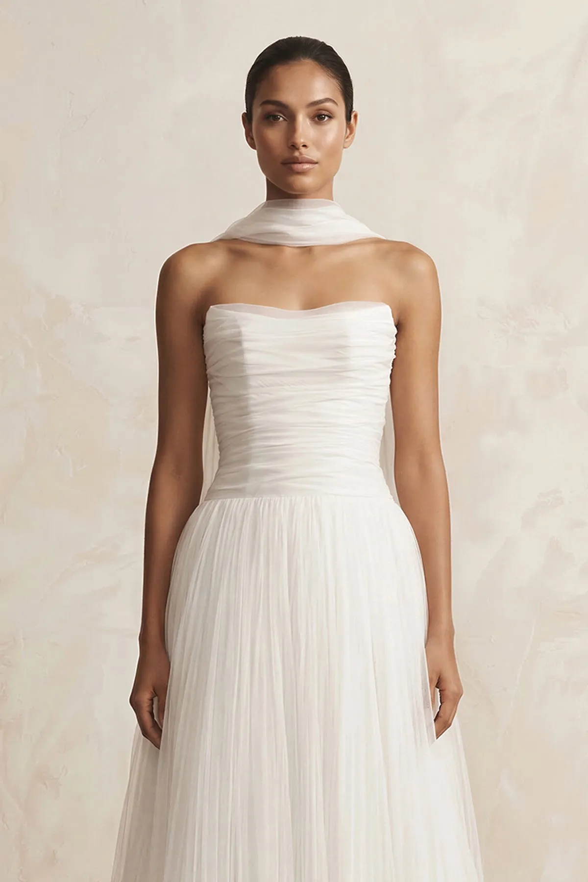 Strapless Chiffon A-Line Pleated Scarf Wedding Dress in Ivory sold by KissProm product image thumbnail 3