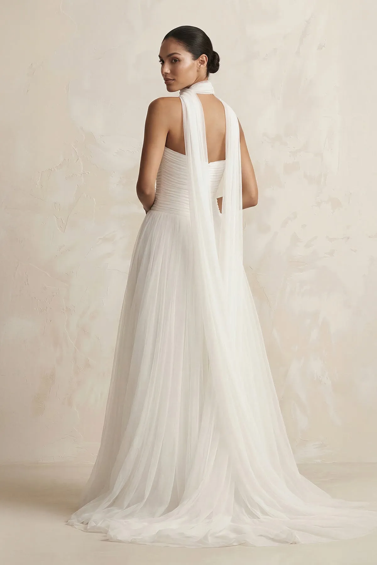 Strapless Chiffon A-Line Pleated Scarf Wedding Dress in Ivory sold by KissProm product image thumbnail 2