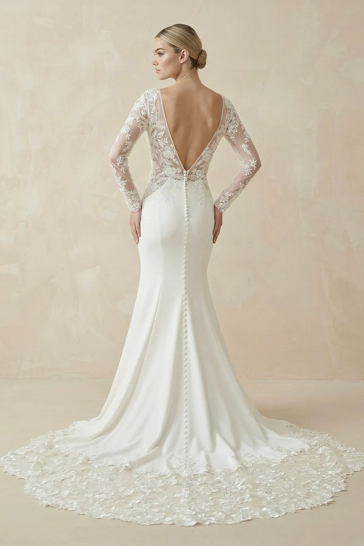 Ivory Lace Long Sleeves Mermaid Wedding Dress sold by KissProm product image thumbnail 2