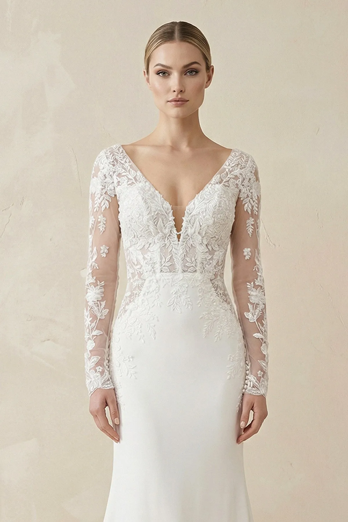 Ivory Lace Long Sleeves Mermaid Wedding Dress sold by KissProm product image thumbnail 3