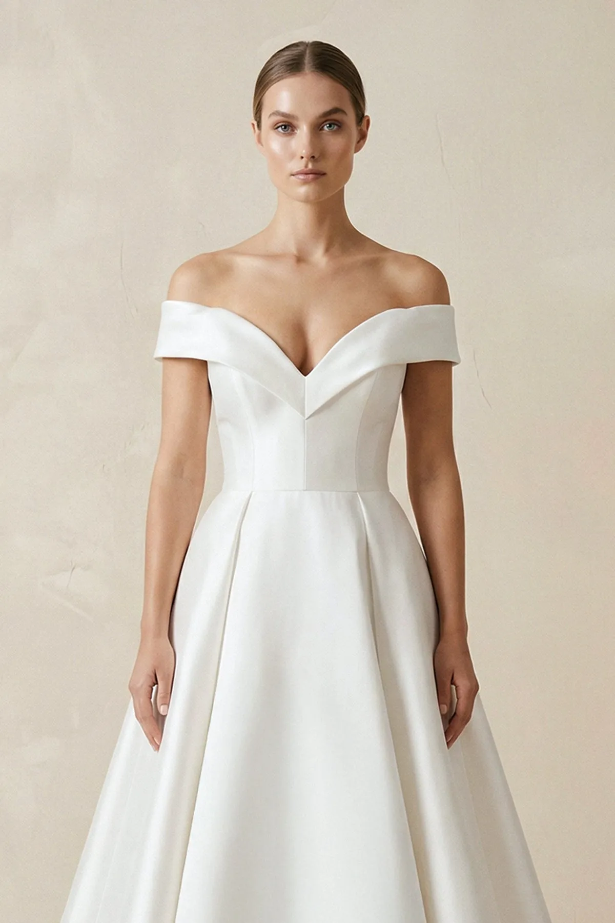 Simple Off-the-shoulder A-Line Wedding Dress sold by KissProm product image thumbnail 3