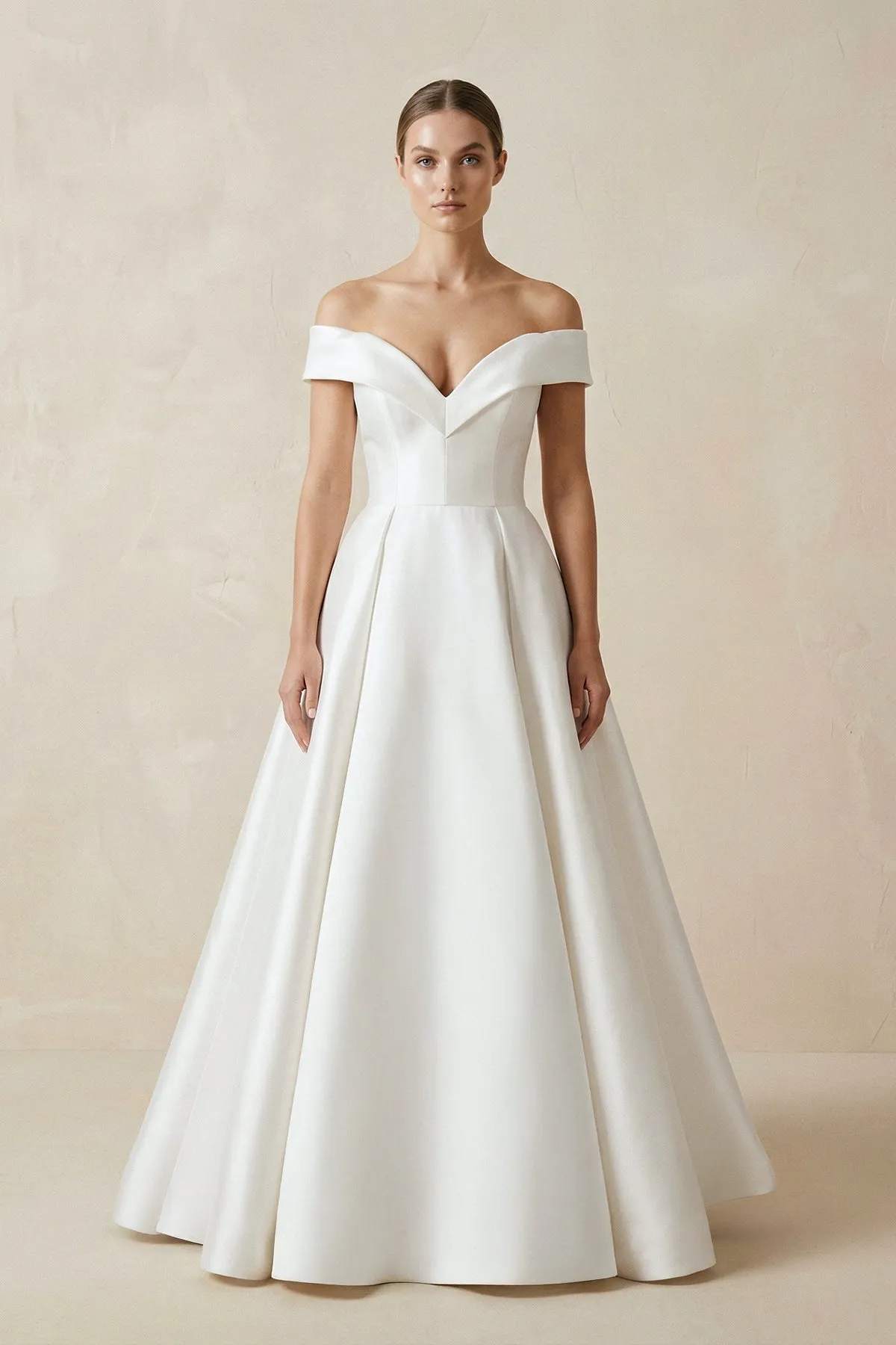 Simple Off-the-shoulder A-Line Wedding Dress sold by KissProm
