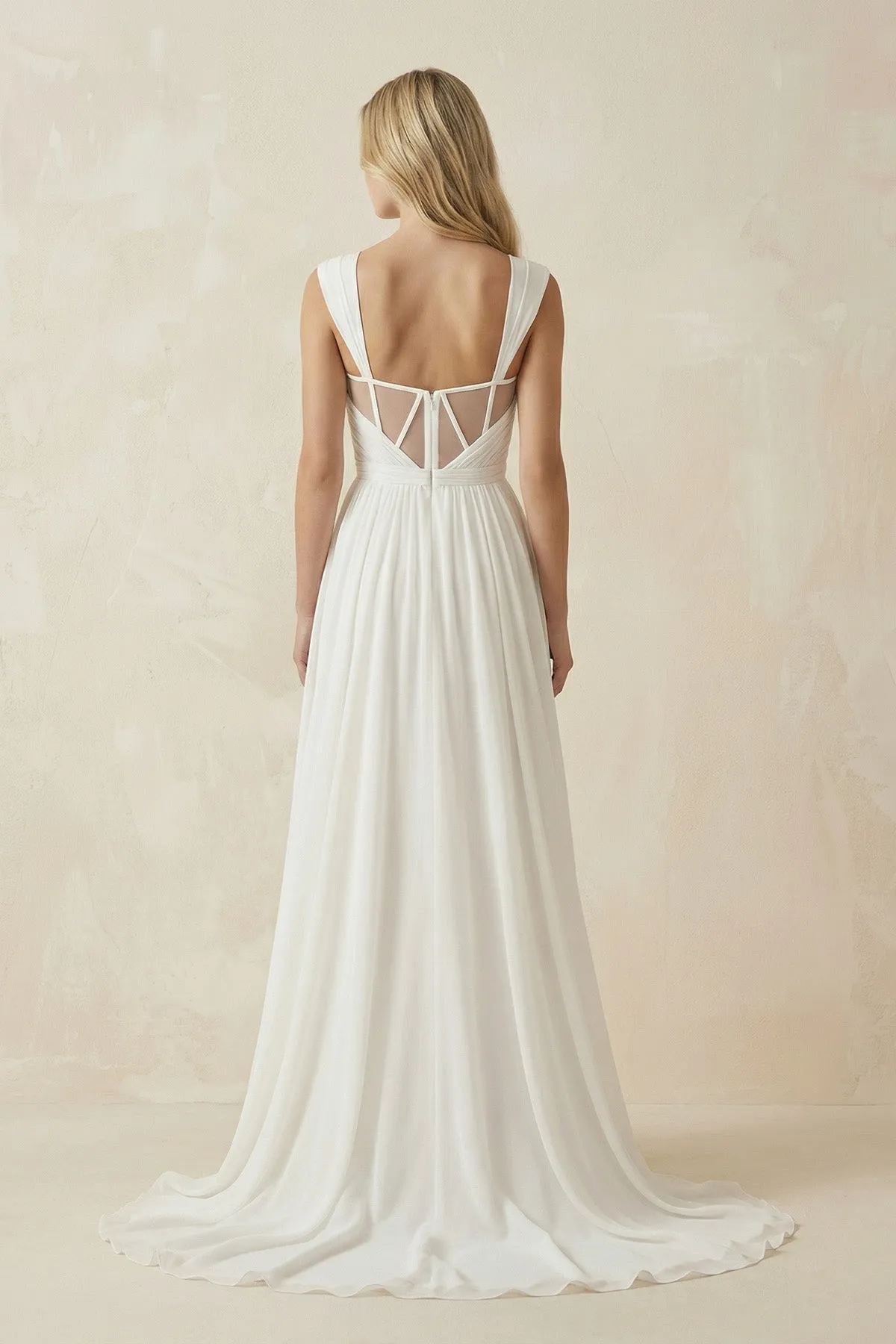 Ivory Chiffon A-Line Sweetheart Wedding Dress With Slit sold by KissProm product image thumbnail 2