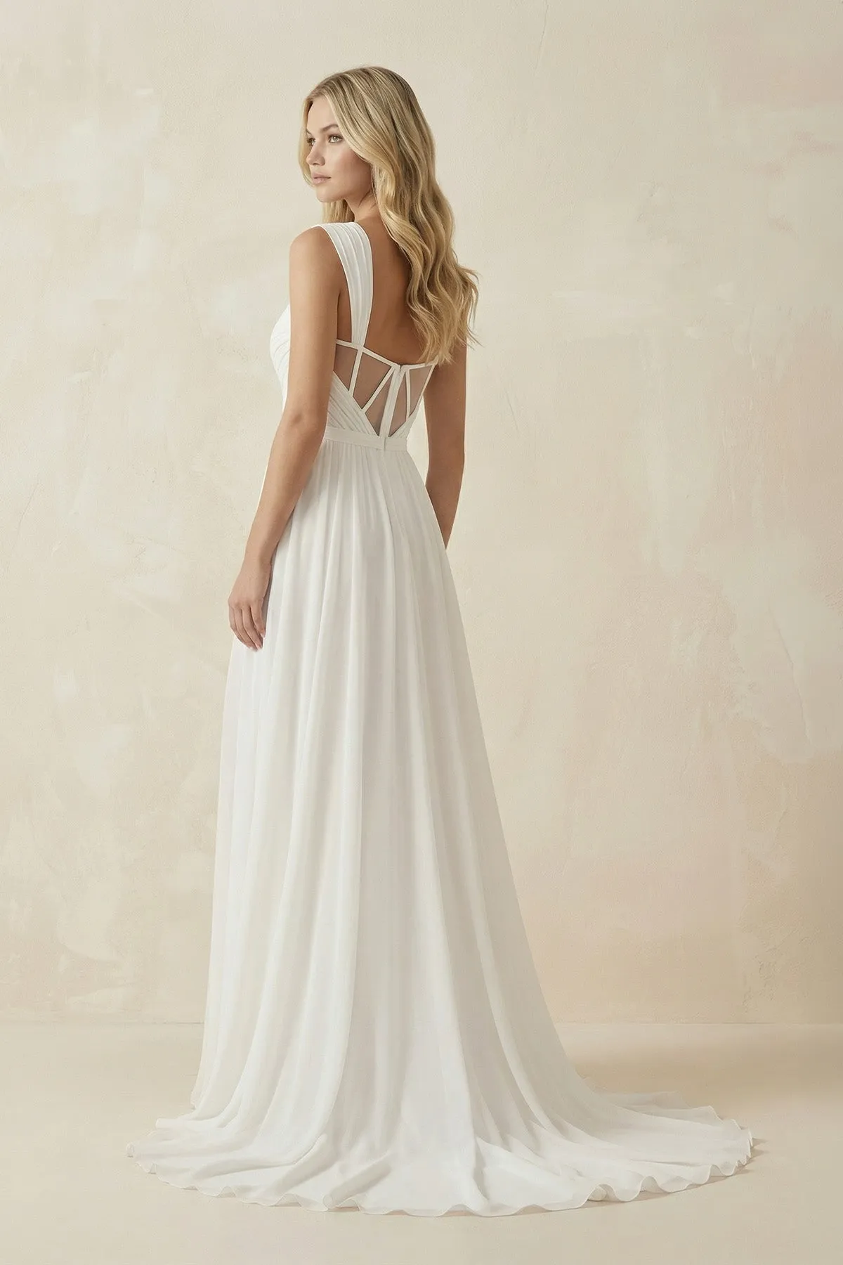 Ivory Chiffon A-Line Sweetheart Wedding Dress With Slit sold by KissProm product image thumbnail 3