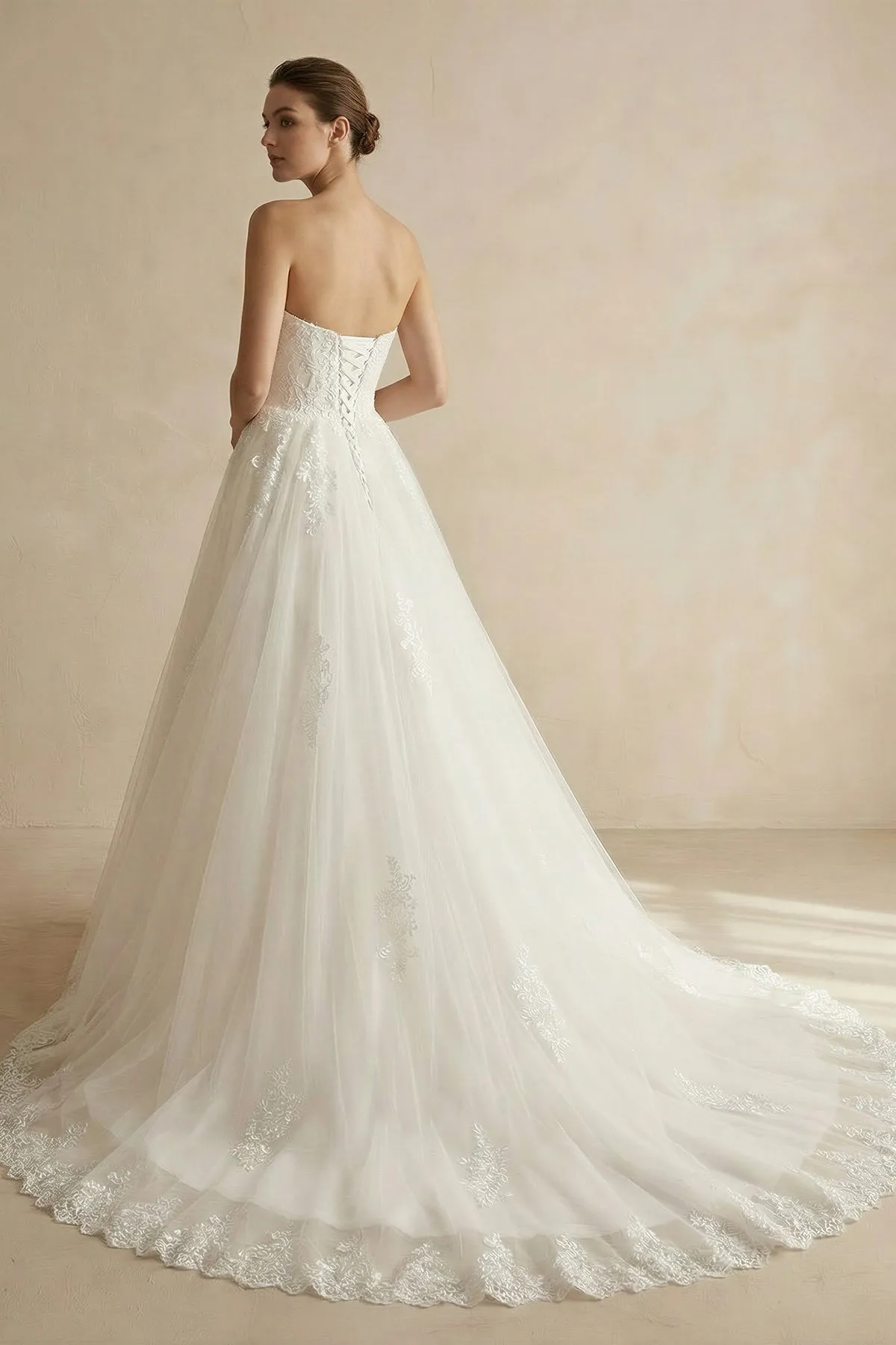 Strapless Ball Gown Ivory Tulle Wedding Dress With Appliques sold by KissProm product image thumbnail 2