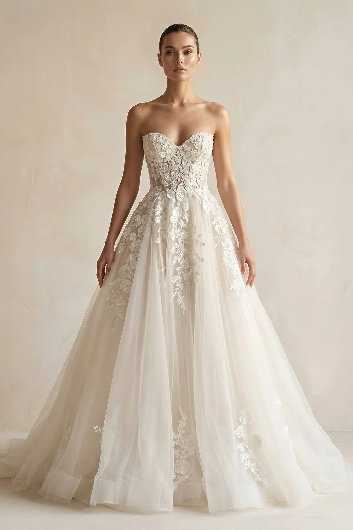A Line Tulle Sweetheart Wedding Dress With Appliques sold by KissProm