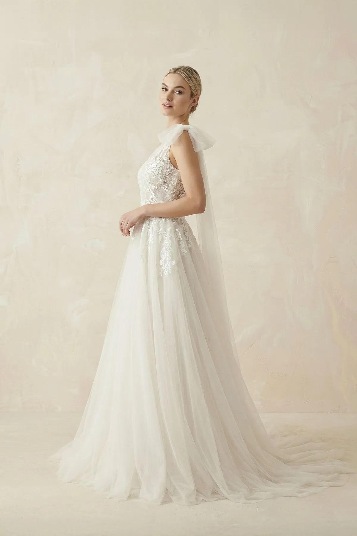 One Shoulder Appliques A Line Tulle Wedding Dress in Ivory sold by KissProm product image thumbnail 3