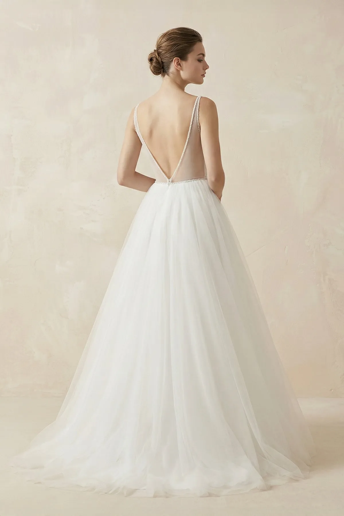 A Line V-Neck Tulle Wedding Dress With Appliques sold by KissProm product image thumbnail 2