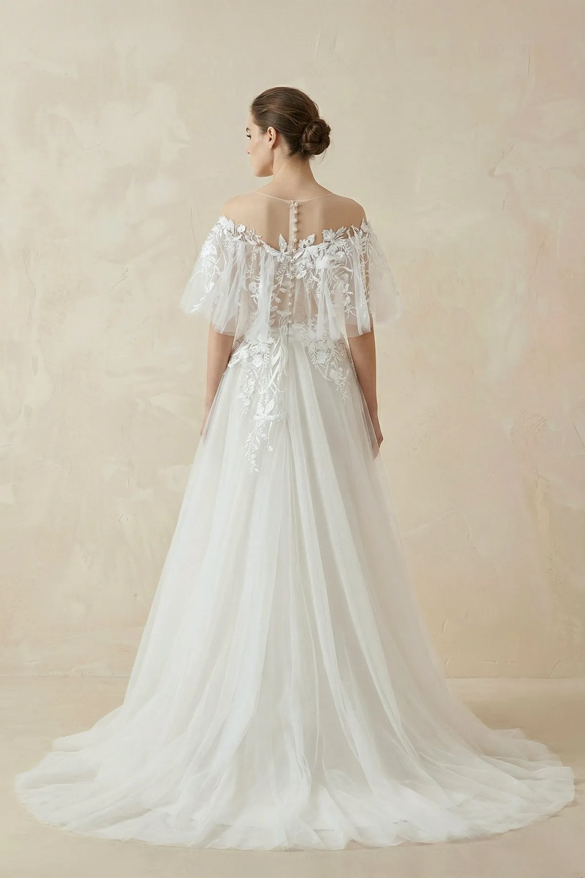Off-the-Shoulder Tulle A-Line Wedding Dress with Appliques sold by KissProm product image thumbnail 2