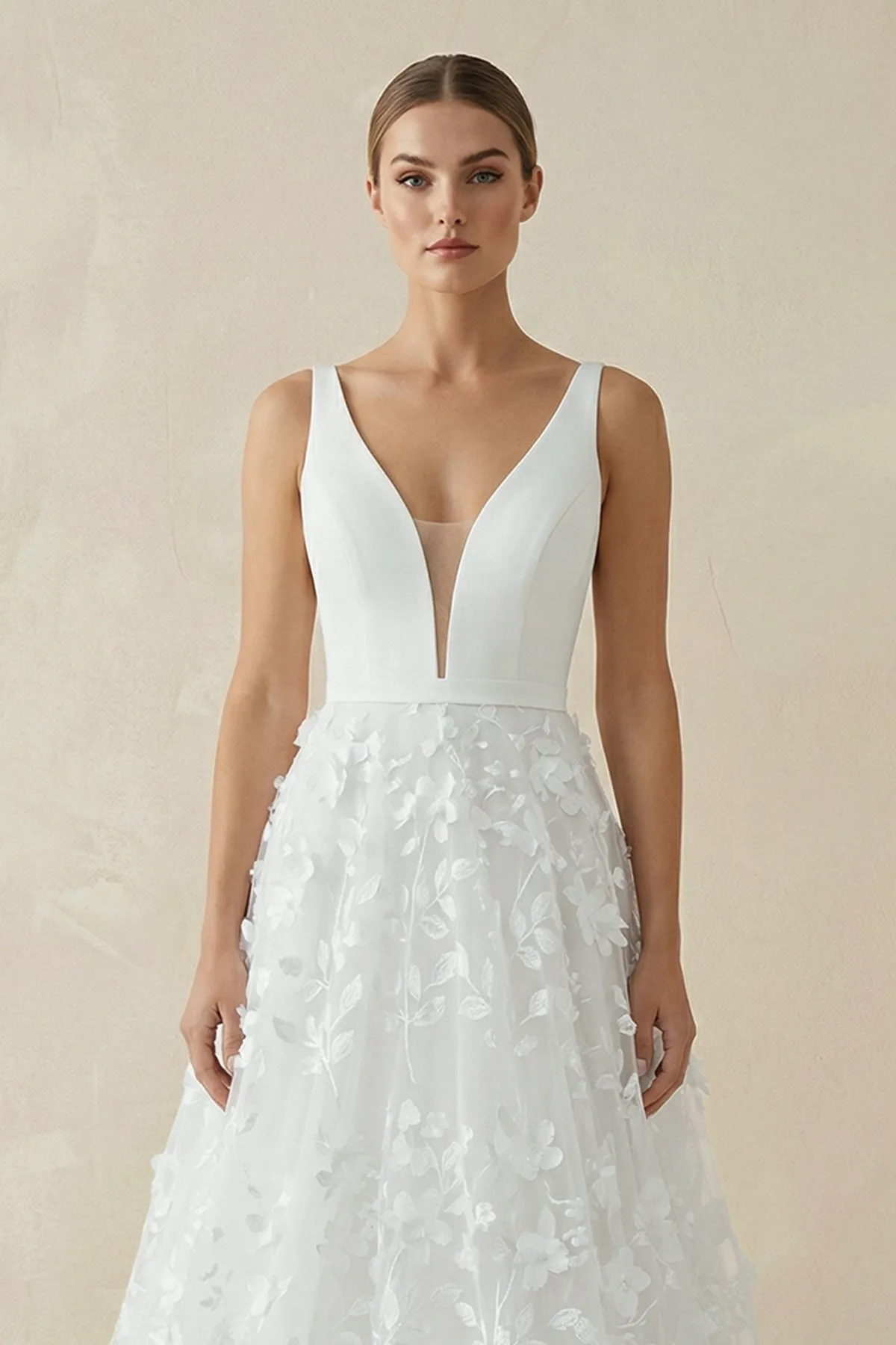 A Line V-Neck Tulle Lace Wedding Dresses sold by KissProm product image thumbnail 3