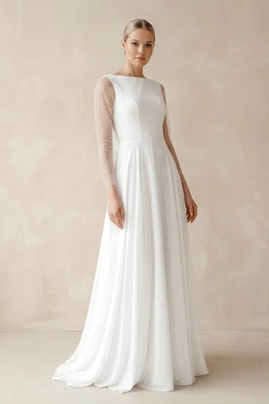 A-Line Chiffon Maxi Wedding Dress Pearl in White made by KissProm