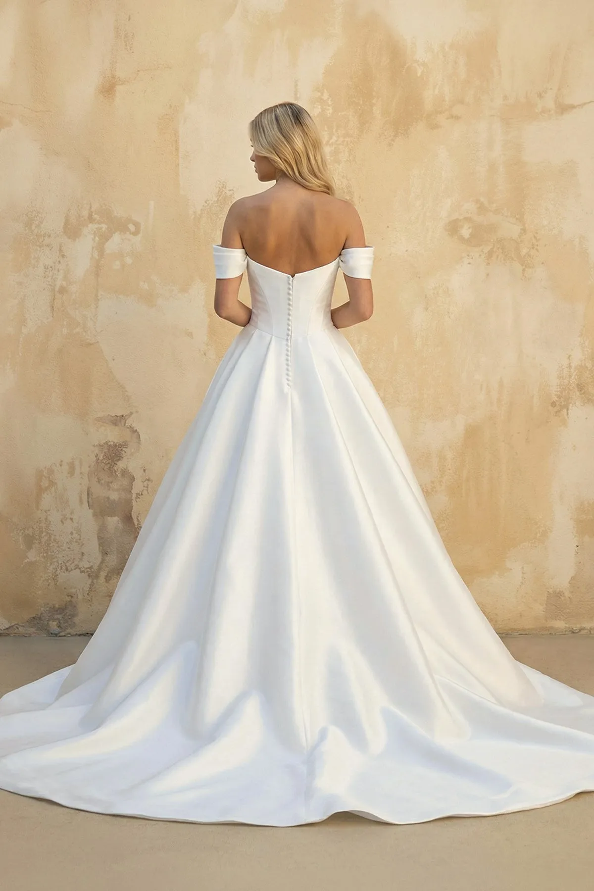 Ball-Gown Off the Shoulder Satin Wedding Dresses in White sold by KissProm product image thumbnail 2