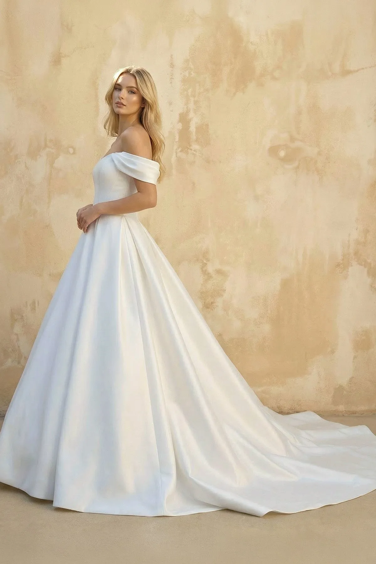 Ball-Gown Off the Shoulder Satin Wedding Dresses in White sold by KissProm product image thumbnail 3