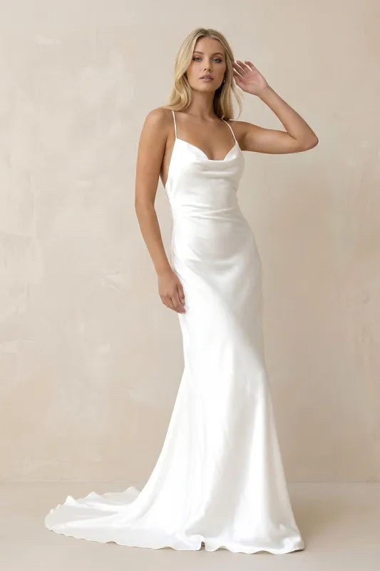 Mermaid Satin White Spaghetti Straps Wedding Dress made by KissProm