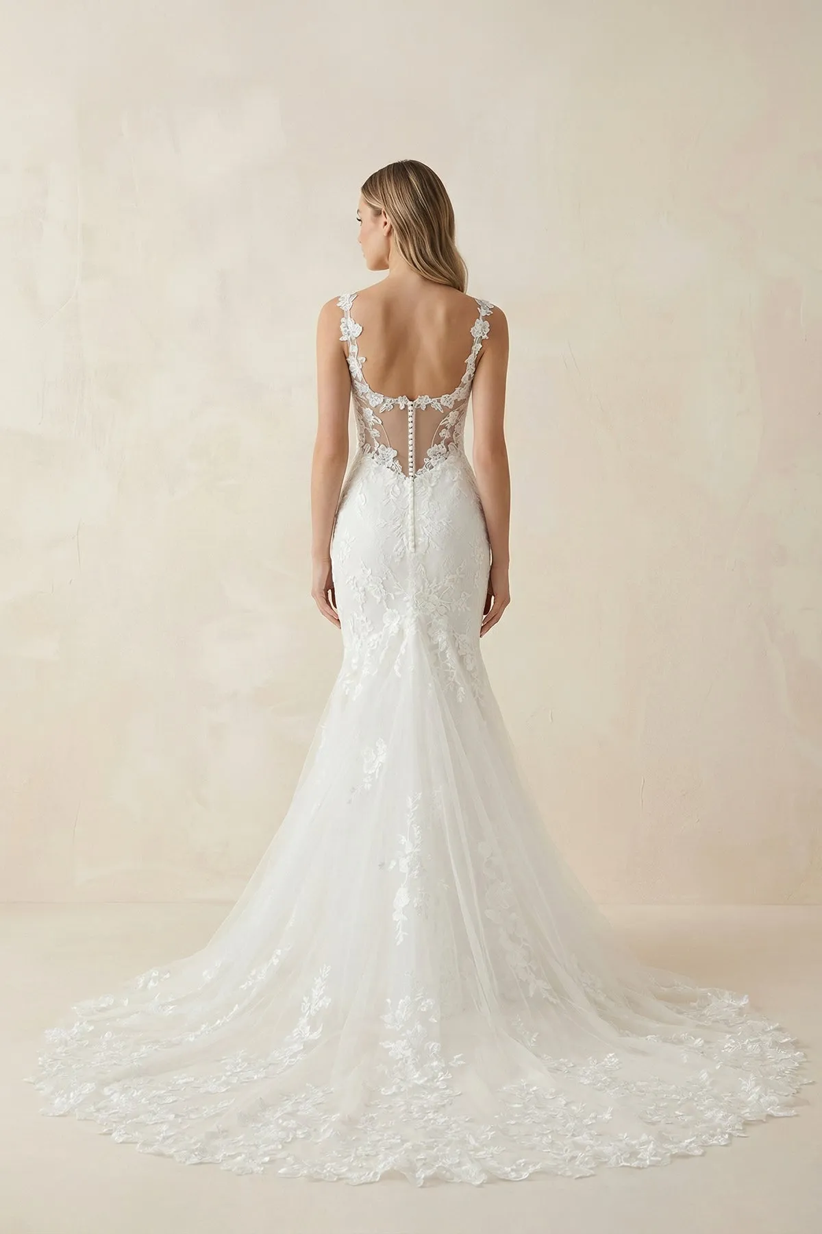 Mermaid Lace Spaghetti Straps Wedding Dress in White sold by KissProm product image thumbnail 2