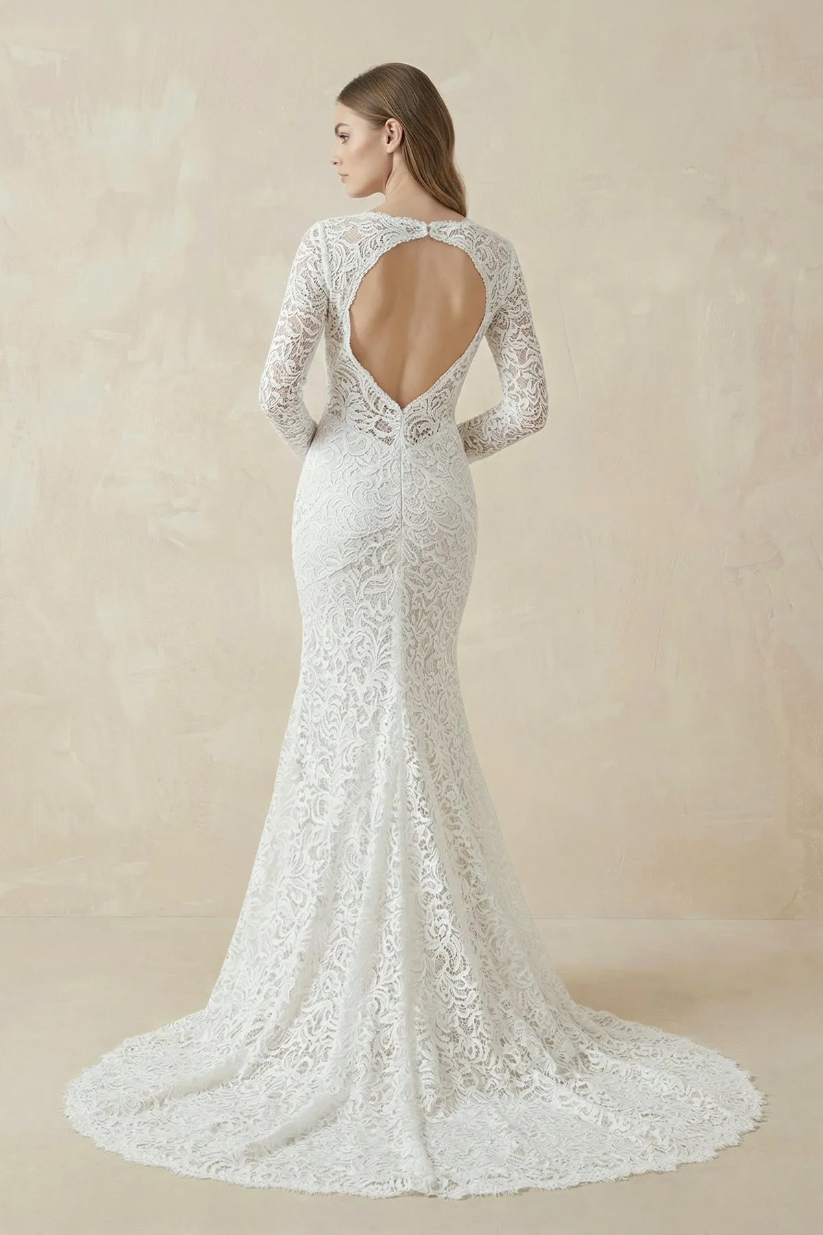 Mermaid Lace V-Neck Long Sleeves Wedding Dress in White sold by KissProm product image thumbnail 2