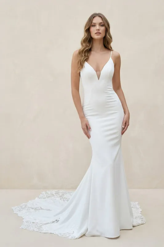 Spaghetti Straps Satin Mermaid Wedding Dress in Ivory made by KissProm