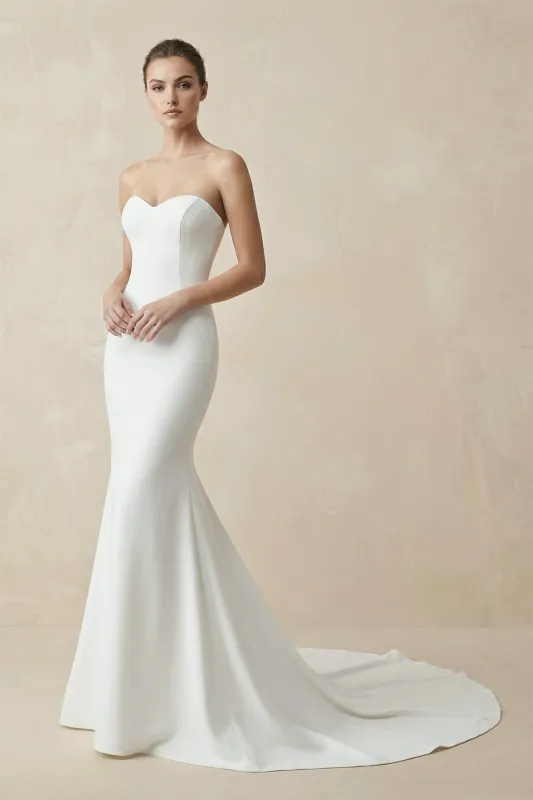 Satin Strapless Mermaid Wedding Dress in White made by KissProm
