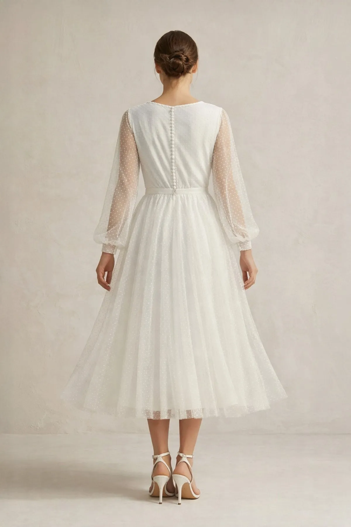 A Line Tulle Long Sleeves Wedding Dress in Ivory sold by KissProm product image thumbnail 2