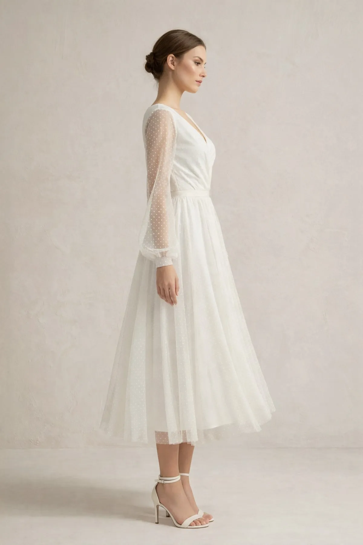 A Line Tulle Long Sleeves Wedding Dress in Ivory sold by KissProm product image thumbnail 3