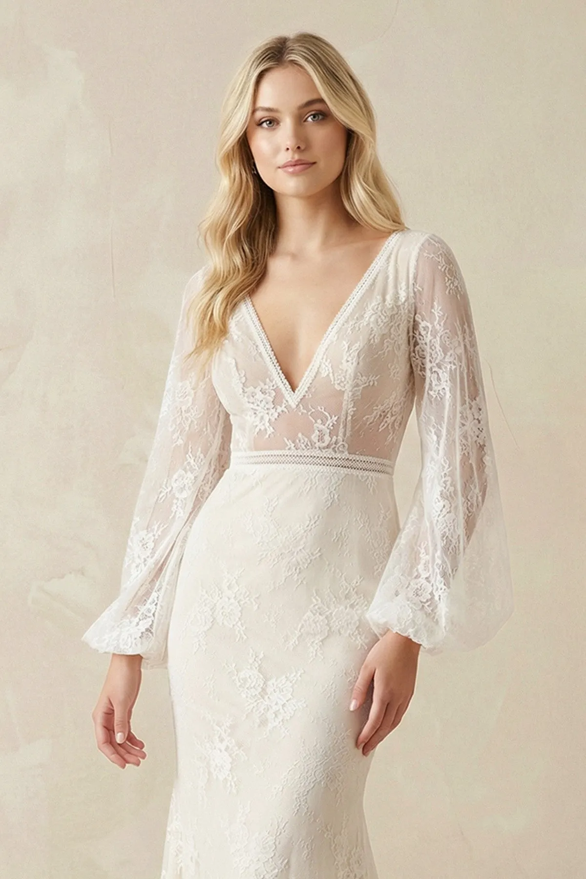 V-Neck Long Sleeve Mermaid Lace Wedding Dresses sold by KissProm product image thumbnail 3