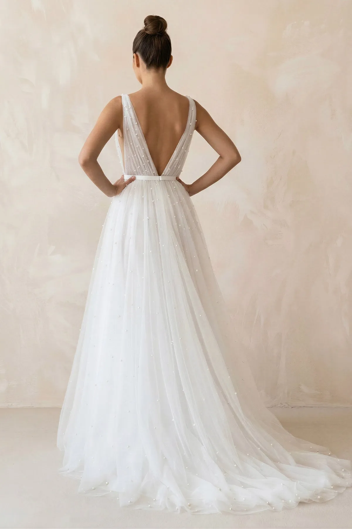 A Line V-Neck Tulle Wedding Dress in White sold by KissProm product image thumbnail 2