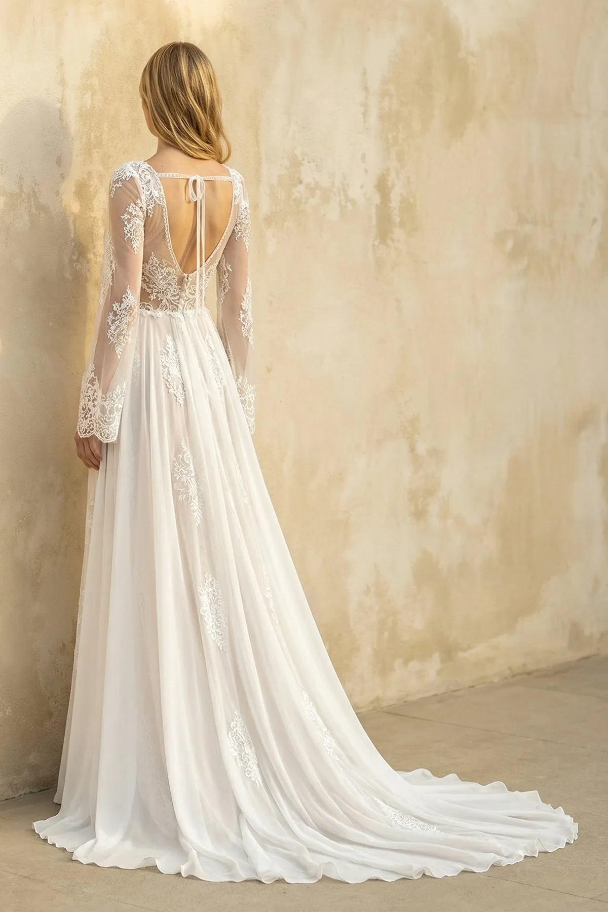 A-Line Long Sleeves Lace Wedding Dress in White sold by KissProm product image thumbnail 2