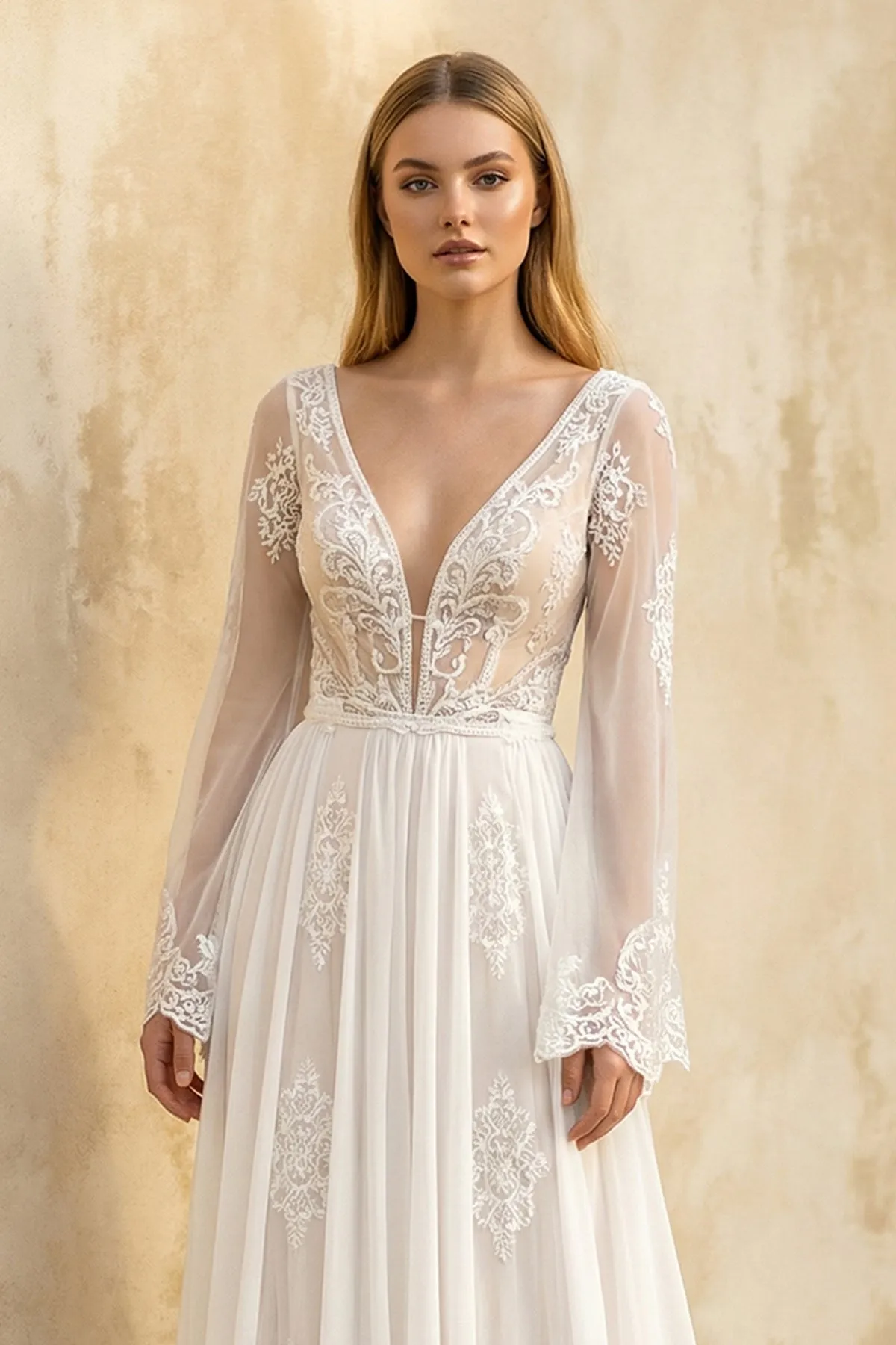 A-Line Long Sleeves Lace Wedding Dress in White sold by KissProm product image thumbnail 3