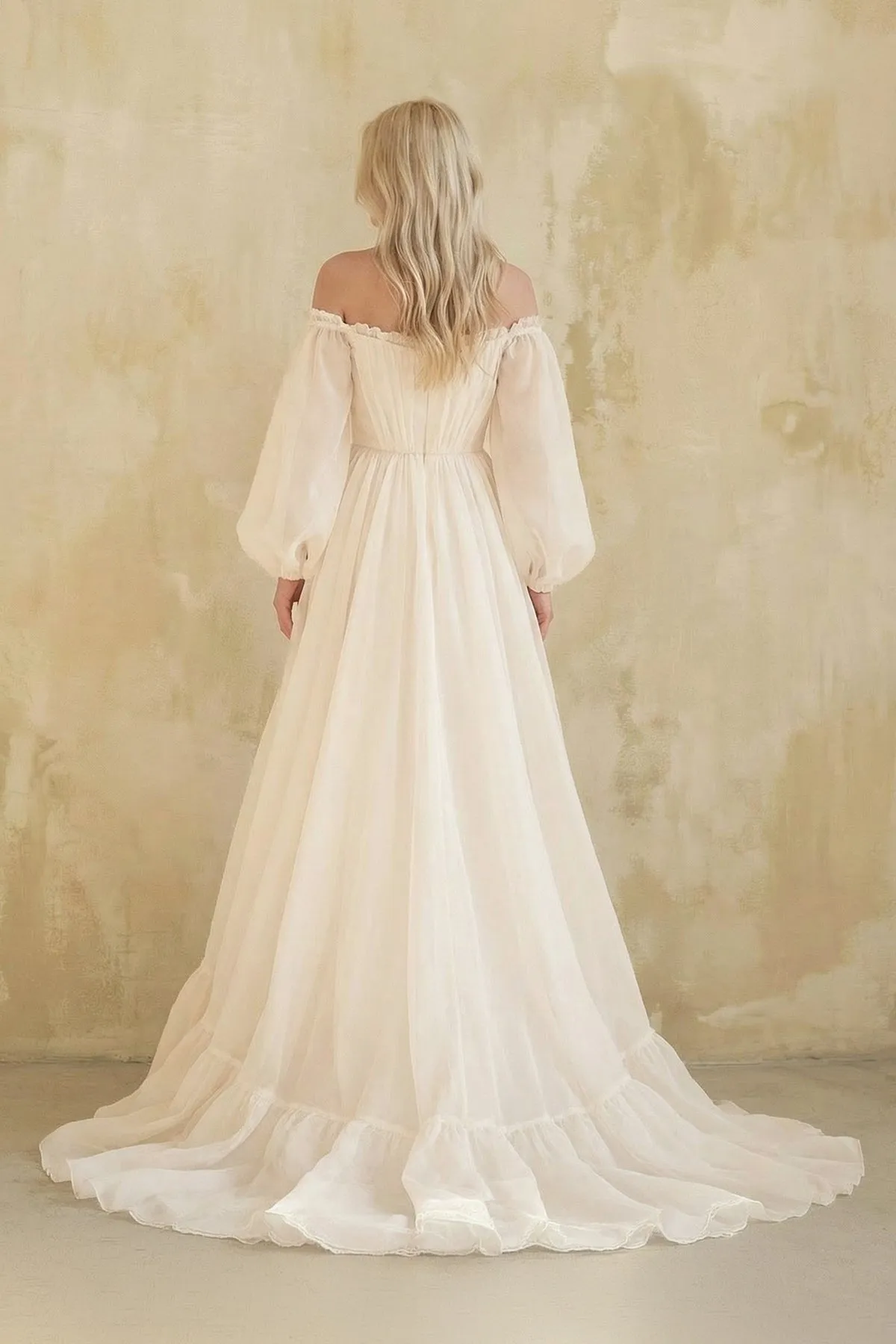 Sweetheart Long Sleeves Tulle Wedding Dress in Ivory sold by KissProm product image thumbnail 2