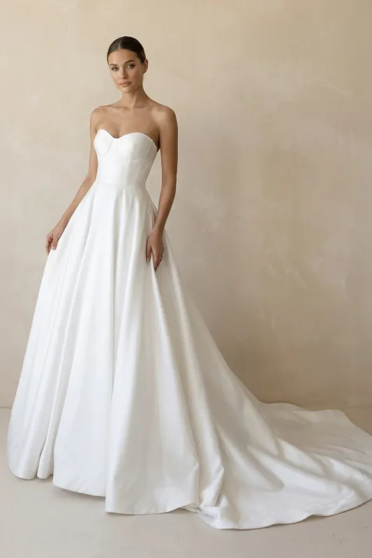 Ball Gown Sweetheart Satin Wedding Dresses in White made by KissProm