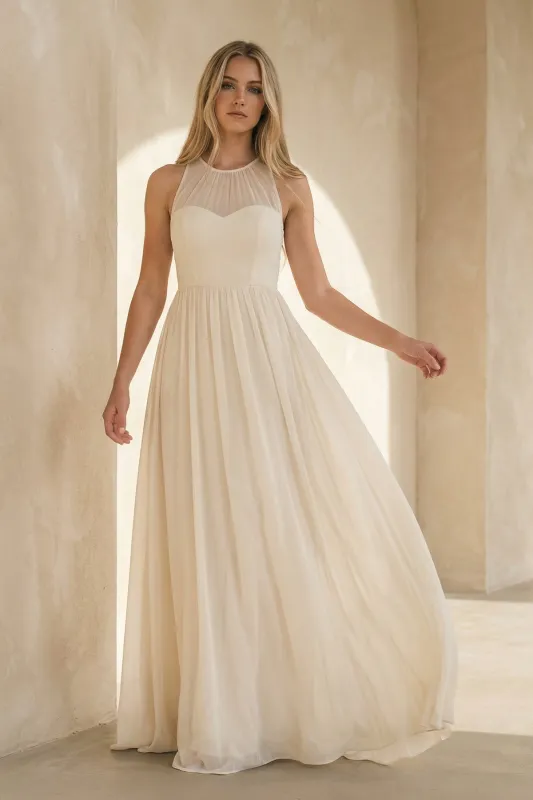 A Line Chiffon Wedding Dress in Ivory made by KissProm