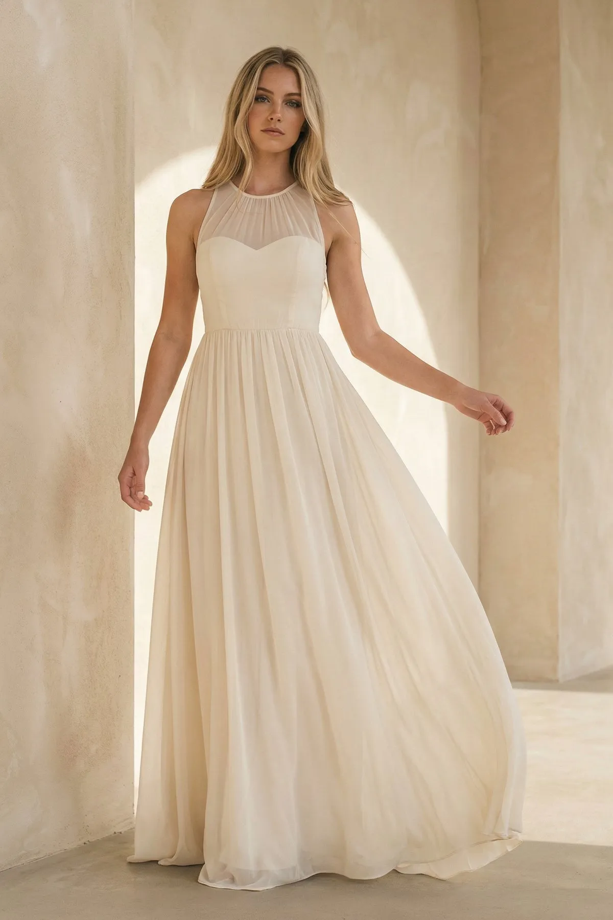 A Line Chiffon Wedding Dress in Ivory sold by KissProm